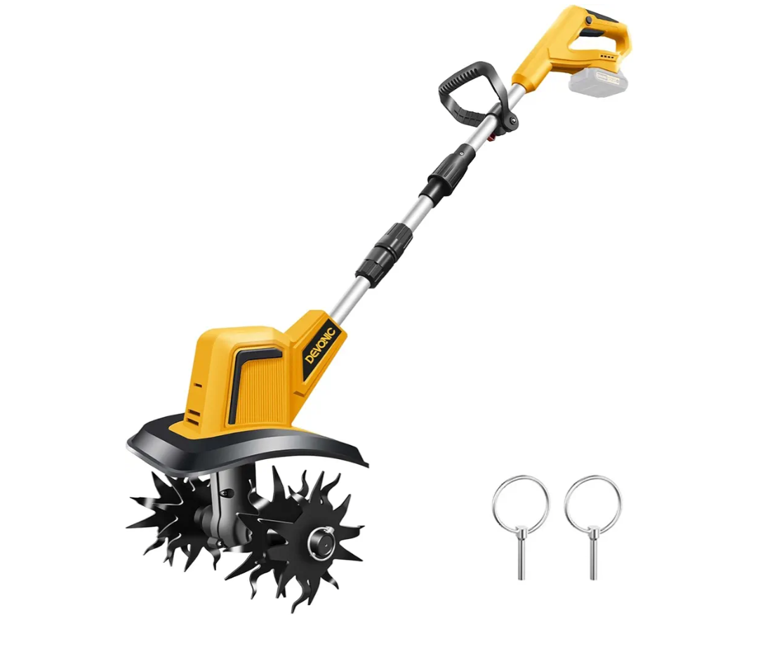 DEVONIC Cordless Electric Garden Tiller,330RPM Electric Garden Tiller, 8 in Tilling Width and 6 in Depth Garden Rototiller for Lawn/Gardening/Soil Cultivation (Without Battery)