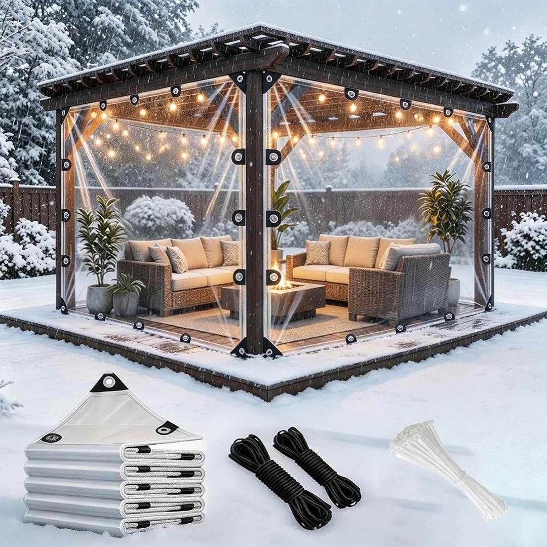 Clear Tarps Heavy Duty Waterproof, 14 Mil Clear Vinyl Tarp with Grommets, Clear Tarps-8x12FT