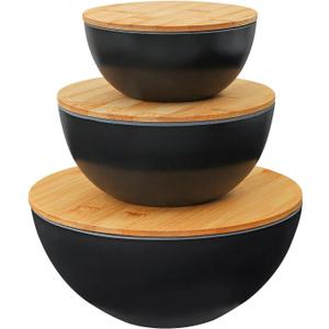 Eco-Friendly Bamboo Fiber Meal Prep Bowl Set with Lids (3 Pack), Sustainable Mixing & Serving Bowls for Kitchen, Food Storage, Picnic & Fitness (5.7" x 7.6" x 9.8") Non-heatable