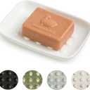 Soap Dish, Ceramic Soap Holder Shower Soap Dish for Bar Soap Sponge, Soap Saver Tray for Bathroom Kitchen Sink, White (Floating Point Design)