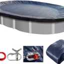 STARPYNG-Pool Cover,Above Ground Pool Solar Cover, Underground Pool Cover Protector with Drawstring Design, Easy to Install (Pool Size: 18X34FT, Cover Size: 21X37FT, Oval, Navy/Black,weve 7x7)