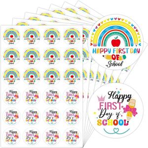 2 x 1008Pcs Happy First Day of School Stickers Rainbow Pencil Apple Self-Adhesive Sticker Decals for Back to School Scrapbook Envelope Decor 2 Style