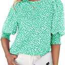 Teurkia Women's Polka Dot 3/4 Sleeve Blouse Tops Ladies Casual Office Work Crew Neck T-Shirt (Green, L)