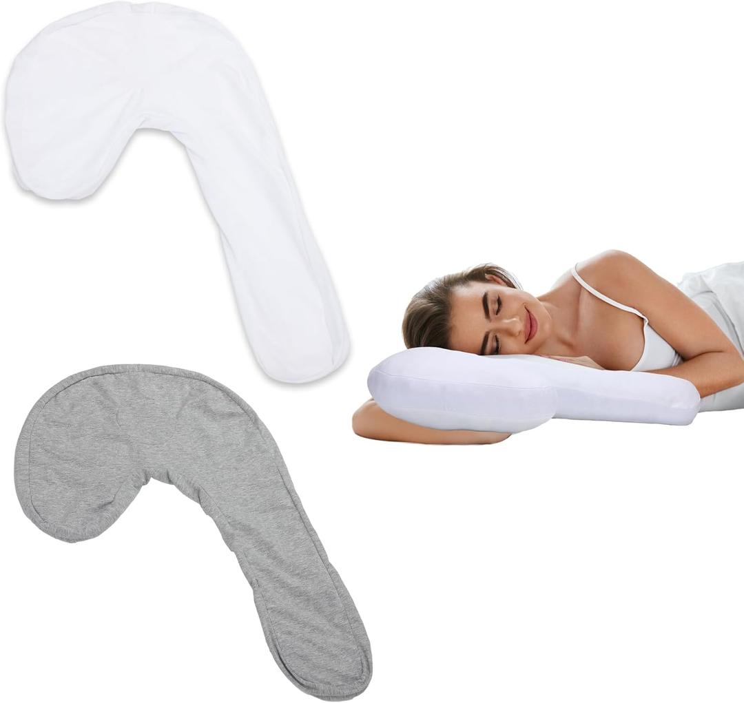 Breling 2 Pcs Side Sleeper Pillowcase Curved Pillowcase Extends Product Life of Pillow for Protective Pillows with Zipper Against Stains Enclosure Removable Washable Cover, White Gray, No Pillow Core (21.5 x 14 x 5 inches)