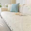 vctops Farmhouse 100% Cotton Quilted Couch Cover Floral Embroidered Sofa Cover Non-Slip Soft Sofa Slipcover Washable Furniture Protector(Cream,28"x28")