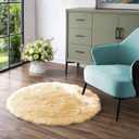Latepis Yellow Round Rug 3ft Small Circle Faux Sheepskin Fur Rug Fluffy Boho Plush Rug Cute Furry Rugs for Bedroom Cushion Home Decor