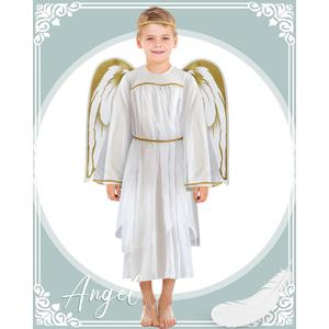 DERAYEE Angel Costume for Kids, Heavenly White Angelic Gown with Wings Headband for Girls Christmas Cosplay Party M