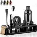 Barillio Black Bartender Kit - Stainless-Steel Cocktail Shaker Set w/Black Bamboo Stand - Mixology Bar Tools w/Drink Shaker, Mixer and Muddler for Cocktails - Home Bar Accessories - 23-Pc Bar Set