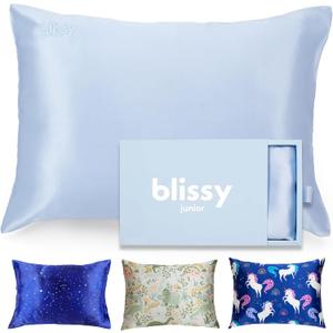 Blissy Toddler Silk Pillowcase - 100% Pure Mulberry Silk - 22 Momme 6A High-Grade Fibers - Soft and Gentle Silk Pillowcase for Kids Hair and Skin (Toddler 13 x 18 in, Baby Blue)