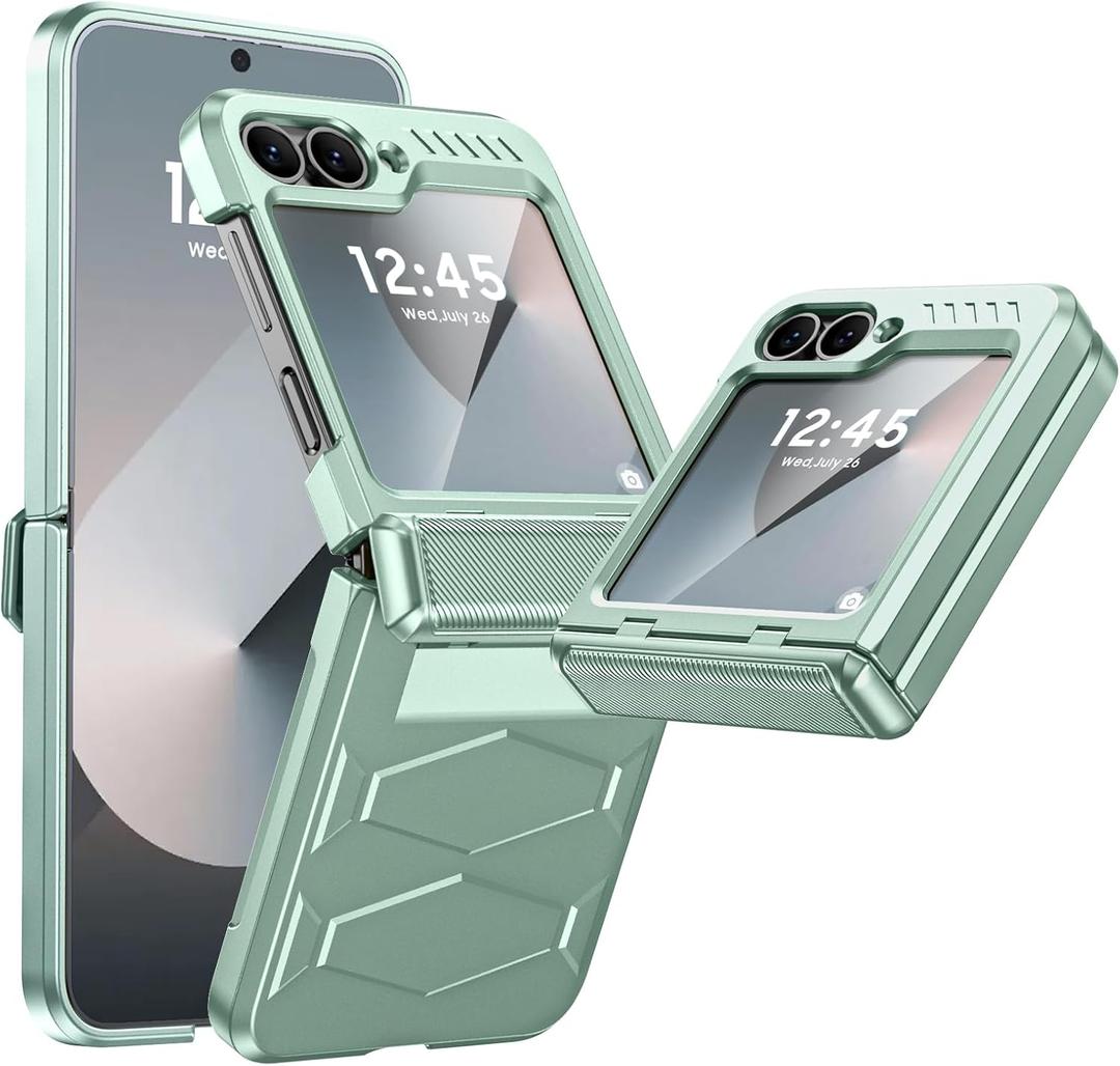 Vizvera for Samsung Galaxy Z Flip 6 Case with Hinge Protection, Built-in Screen Protector Shockproof All-Inclusive Phone Cover for Z Flip 6/Z Flip 7 FE-Mint Green