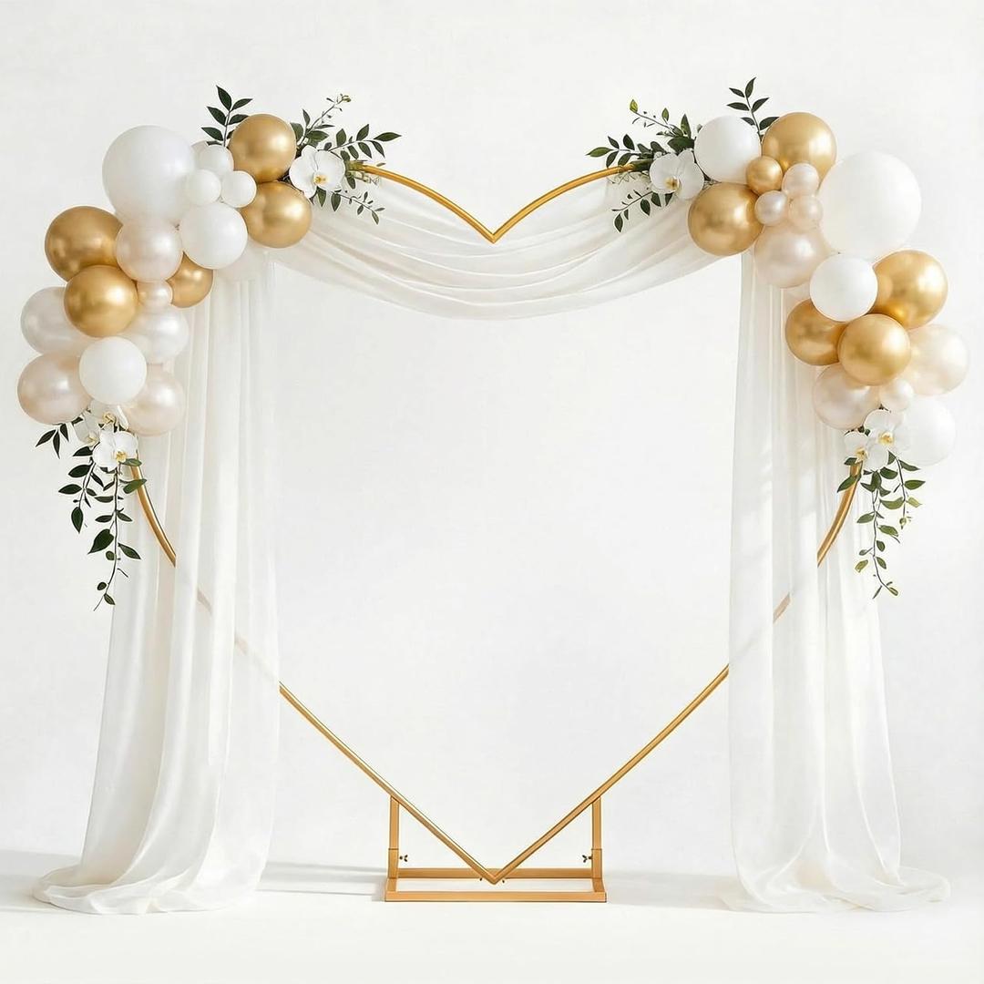 Novabright Gold 7ft Heart Arch Stand for Wedding, Metal Love Balloon Column Arch Frame with Base for Ceremony Backdrop Stand for Outdoor/Indoor Weddings, Proposal, Birthday, Bridal Shower Decoration