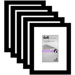 Americanflat 6x8 Picture Frame with Polished Plexiglass - Set of 5 - Use as 3x5 Frame with Mat or Display 6x8 Photo Without Mat - Galleria Collection - Picture Frames for Tabletop and Wall - Black