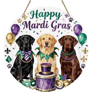 Mardi Gras Door Decorations,Mardi Gras Door Hanger,Masquerade Decorations,Carnival Dog Decor,Dog Lover Gifts,New Orleans Brazi Carnival Wooden Wall Decor for Home Office Garden Party