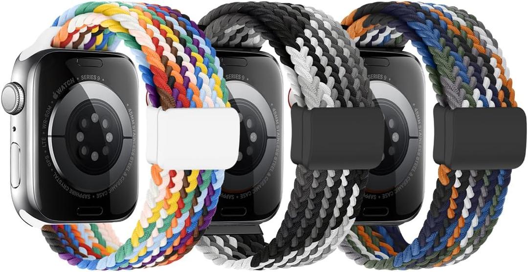 OWKEY Braided Solo Loop Compatible with Kids Apple Watch Band, Stretchy Breathable Strap with Easy Buckle for iWatch Series 9 8 7 6 5 4 3 SE SE2 SE3 Girls Boys Small Wrists