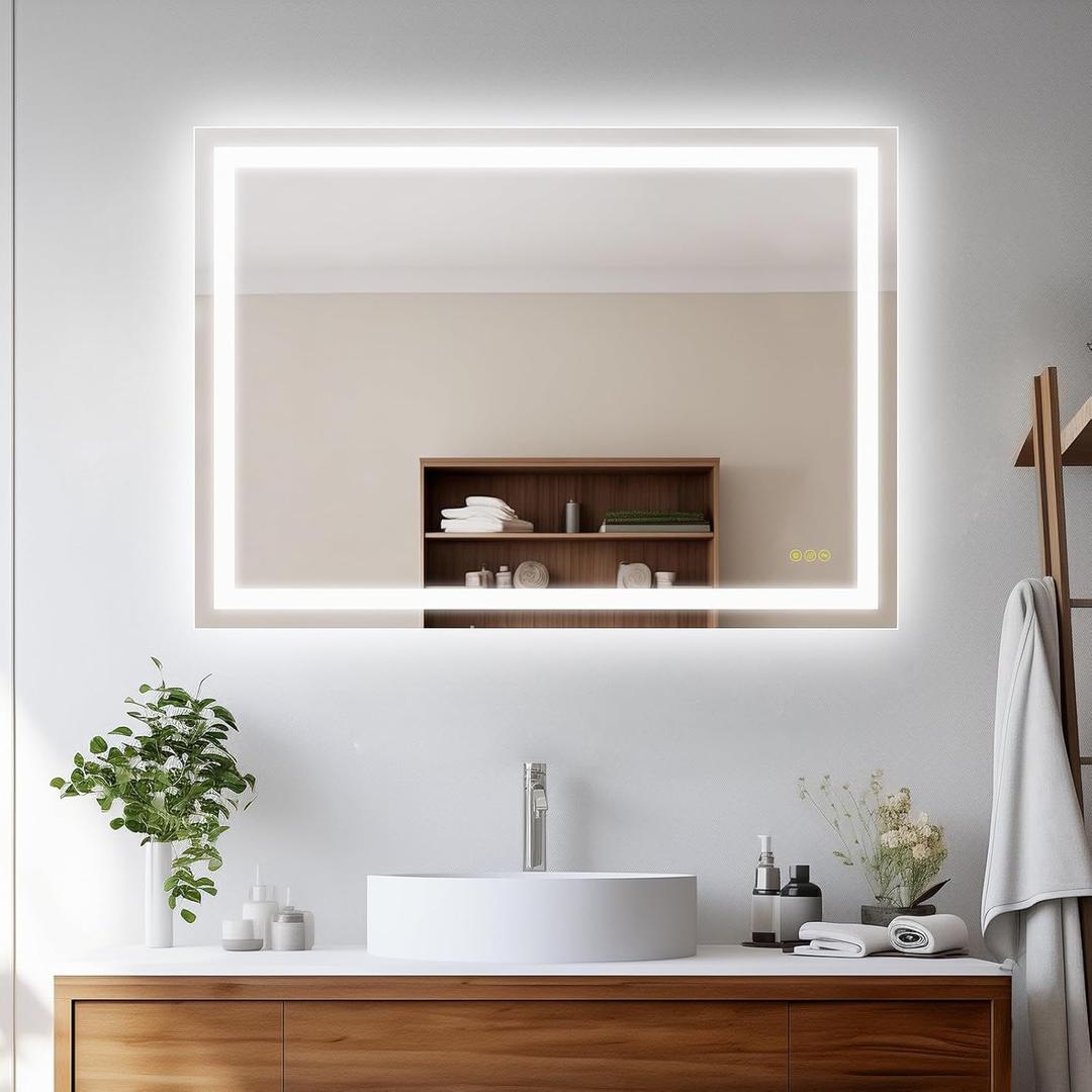 LED Bathroom Mirror with Lights 20x28 Inch, Stepless Dimmable Led Mirror for Bathroom Anti-Fog Memory Function Lighted Vanity Mirror Wall Mounted with Touch Button Horizontal/Vertical (Inlaid)