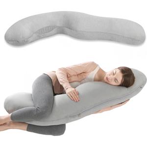 Body Pillow, J-Shaped Pregnancy Pillows for Side Sleeping, Cooling Soft & Breathable Pregnancy Body Pillow, Support for Back, Legs, Belly, HIPS for Pregnant Women (Gray)