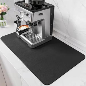 PoYang 24"x16" Coffee Mat Large, Coffee Bar Accessories for Countertop, Absorbent Dish Drying Mat, Anti-Slip and Hide Stain Pad for Espresso Machine, Espresso Maker and Kitchen Counter, Black