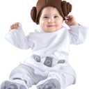 Star Wars Princess Leia Official Infant Deluxe Costume - Premium Printed Jumpsuit with Attached Booties and Cap 6-12M