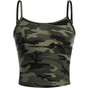 GORGLITTER Girl's Allover Camo Print Cami Top Sleeveless Adjustable Strap Slim Camisole (Green), 12Y