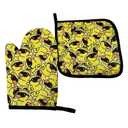 Perinsto Funny Rubber Ducks with Sunglasses Oven Mitts & Pot Holders Kitchen Set Heat Resistant Decorative Cooking Gloves Microwave Oven Gloves for Baking Grilling BBQ