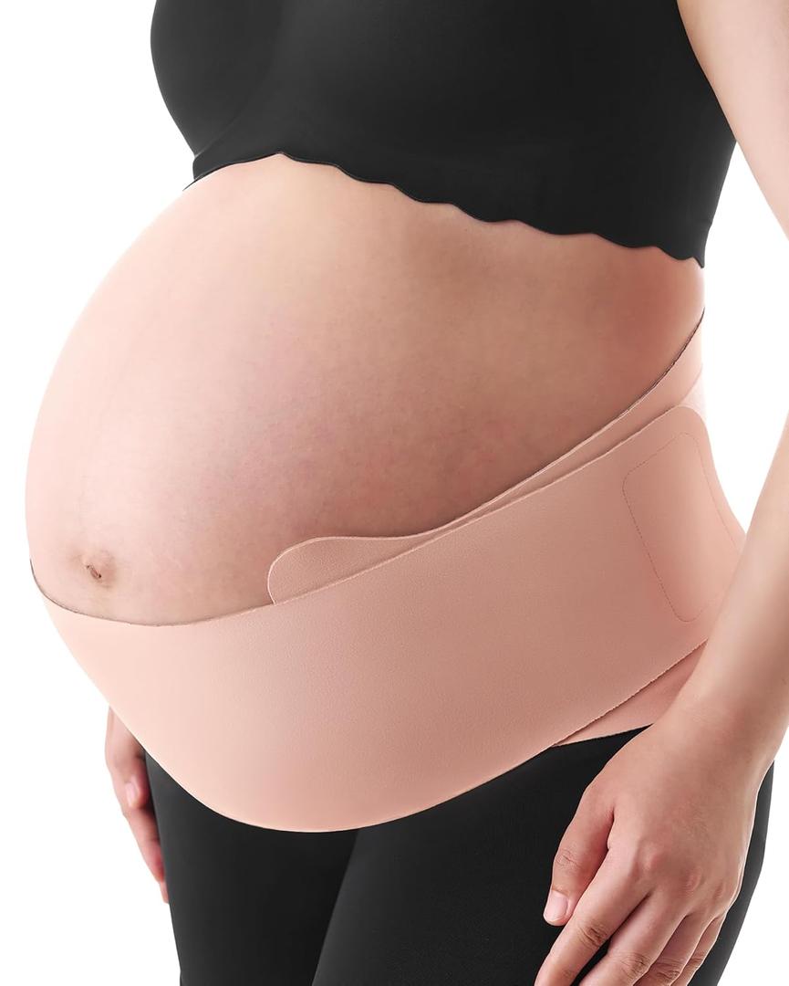 Momcozy Belly Bands for Pregnant Women, One-Piece & Portable Pregnancy Belly Band with Ergonest Back Support & Breathable Fabric Adjustable Maternity Belt for Small/Round/High-Carrying Belly, (Large, Oyster Pink)