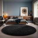 Ophanie Round Rug 5Ft Black Circle Area Rug, Room Decor for Men, Fluffy Fuzzy Bedroom Carpet, Plush Soft Shaggy Living Room Rugs for Kids Home Decor Aesthetic, Nursery