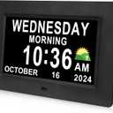 Digital Calendar Dementia Alarm Clock with Day and Date for Elderly - 15 Alarms 5 Colors Display Large Display Alzheimers Clock Large Digital Clock for Seniors (7in Black)