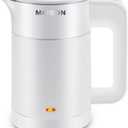 0.6L Small Electric Kettles Stainless Steel, Travel Mini Hot Water Boiler Heater, Double Wall Cool Touch Portable Teapot, Auto Shut-Off & Boil-Dry Protection, 120V/800W, (white)