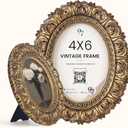 97 Decor 4x6 Oval Picture Frame - Vintage 4 x 6 Picture Frames Gold, Rustic 4 x 6 Gold Frame, Ornate Photo Frame 4 By 6 Picture Frame For Tabletop And Wall Hanging