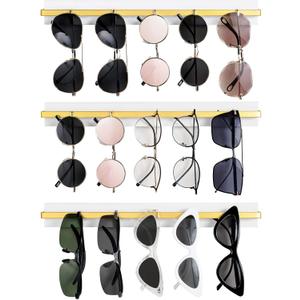 Mkono Wall Mounted Sunglasses Storage Organizer Wood Modern Simple Eyeglasses Display Holder Eyewear Glasses Jewelry Headband Hanging Rack for Entryway Living Room Bedroom, Set of 3, White