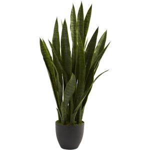 Nearly Natural 35in Artificial Snake Plant, Sansevieria Faux Greenery with Black Planter for Indoor Home Office Decor, Low Maintenance