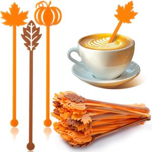 Chengu 50 Pcs 6 Inches Thanksgiving Fall Cocktail Swizzle Sticks Thanksgiving Plastic Drink Stirrer Sticks Cocktail Mixers for Autumn Party Tea Coffee Bar Supplies Decoration
