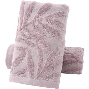 Pidada Hand Towels Set of 2 Leaf Pattern 100% Cotton Absorbent Soft Decorative Towel for Bathroom (Purple)