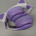 Cat Ear Kids Headphones Bluetooth, LED Light up Wireless/Wired Mode Over Ear Headphones with Build in Microphone for School/Travel (Purple)