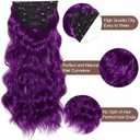 Purple Clip in Hair Extensions, 4 PCS Natural Soft Long Wavy Clip on Synthetic Hair Hairpieces Curly 20Inch Curly Thick Hair 11 Clips (Purple, 20 Inch)