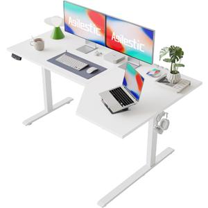 Agilestic Electric Standing Desk, L-Shaped 59 Inches Height Adjustable Desk, Sit and Stand up for Work Office Home, Ergonomic Rising Computer Table for Home Office with Splice Board, White