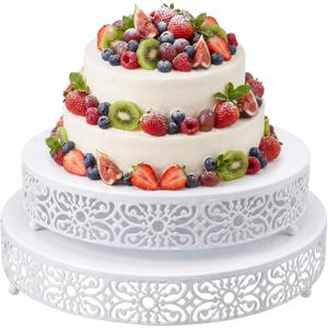 Wenqik 2 Pcs White Metal Cake Stand, 14" 16" Large Round Cupcake Stand