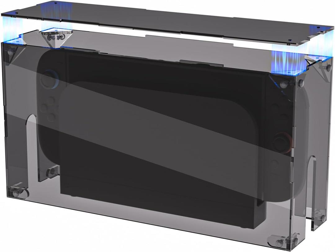 PlayVital Clear Acrylic Dustproof Cover for Nintendo Switch 2 | Magnetic Ventilation Top, Tool-Free Installation, Transparent Display Box for Switch 2 Dock Mode - Clear Black