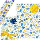 3 x The Dreidel Company Happy Hanukkah Hanukkah Design Gift Wrap Paper Chanukah 17.5" X 180" In, 15 Ft. Long Each, 2 Rolls