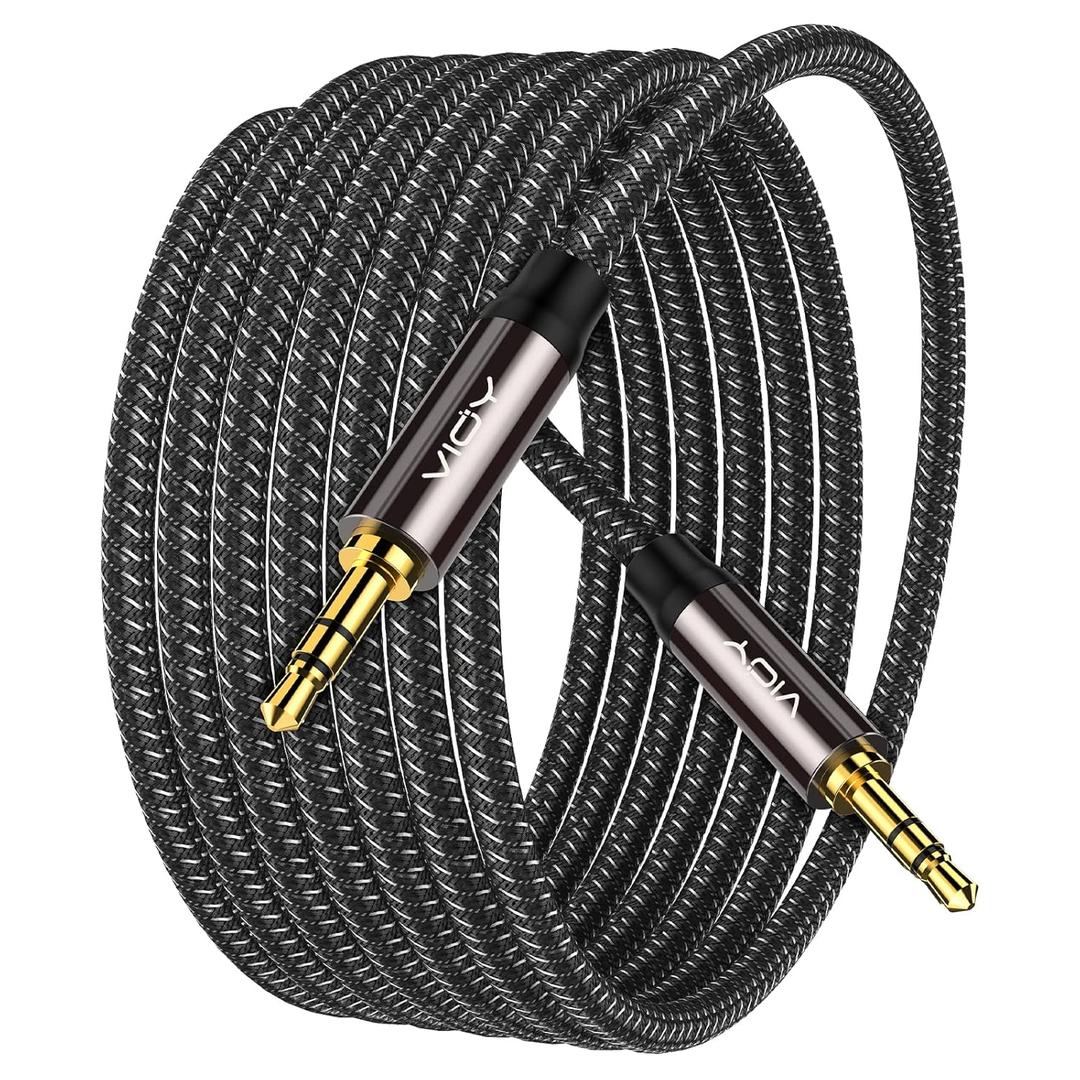 VIOY Aux Cable (50 ft), [Copper Shell, Hi-Fi Sound] 3.5 mm Male to Male Braided Auxiliary Cord Compatible with Headphone, Smartphone, Home/Car Stereo, Speaker, Echo & More