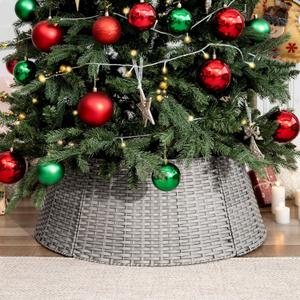 GRANNY SAYS 32" Extra Large Wicker Christmas Tree Collars for Artificial Trees, 5-Piece Woven Tree Skirt Collar Stand for 7.5-12 ft Pencil Trees, Rustic Christmas Tree Base Cover for Decor, Gray