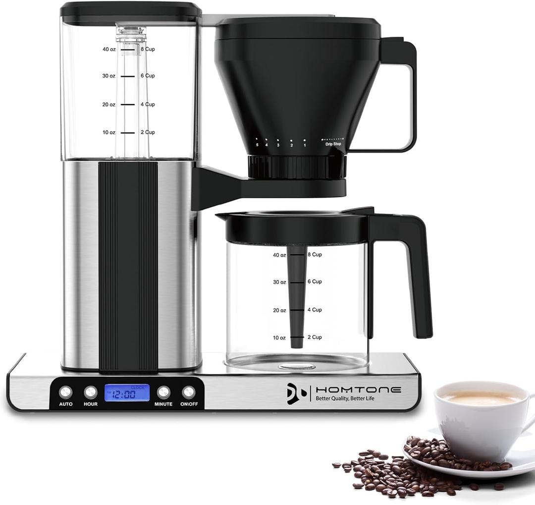Homtone 8 Cup Coffee Maker-Programmable Brewer Meet SCA Standards:4-6 Mins Adjustable Brew Time, Steady Optimal Brewing Temperature (200F), 9-Hole Showerhead Even Extraction, 2-Hour Keep Warm Plate