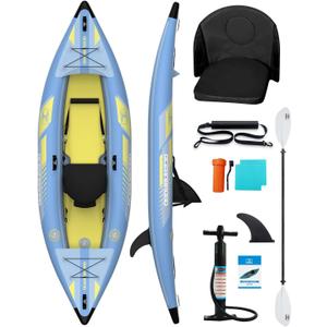 OCEANBROAD Inflatable Sit-in Kayak, 1 Person/2 Person Blow Up Kayak for Adults with Paddle, Kayak Seat, Pedal, Hand Pump and Bag, Blue/Sky Blue