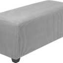 PiccoCasa High Stretch Ottoman Cover with Elastic Bottom, Soft Slipcover Jacquard Fabric Small Checks Rectangle Storage Stool Cover Furniture Covers Large Light Gray