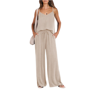 ANRABESS Women's 2 Piece Linen Lounge Set Casual Matching Pants Jumpsuit Summer Beach Travel Vacation Trendy Outfits, M