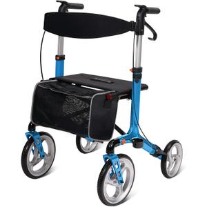 WONDMED Aluminum Rollator Walker Foldable with Seat, with 10-inch Front Wheels for Senior, Elderly (Blue)