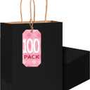 Bakepacker 100-Pack Small Size Gift Paper Bags with Handles Bulk 8.3"x6"x3.17" Black Party Kraft Shopping Bags