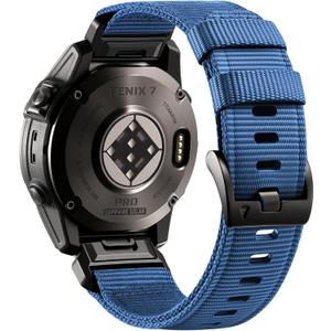 Quickfit 22 Watch Band Compatible with Garmin Instinct Watch Bands, Rugged Breathable Nylon Sports Replacement Strap for Instinct 2/3 45mm/Fenix 7/Fenix 5/6/8 47mm/Forerunner 965/955/945/Epix 2 47mm (Blue)