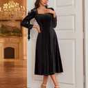 BeryLove Women Velvet Dress Cocktail Party Evening Dresses Long Sleeve Wedding Guest Formal Dresses (Black, XXL)
