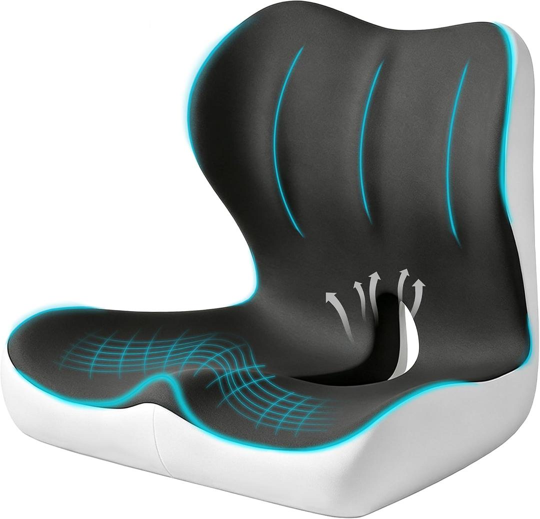 Seat Cushion for Office Chair and Car, Ergonomic Memory Foam Seat Cushion with Lumbar Support Pillow, Orthopedic Cushion for Sciatica & Back Pain, Dark Gray & Light Gray, Large